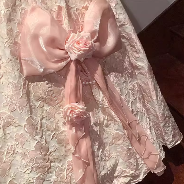 Cute Spaghetti Straps A-Line Lolita Dresses Sleeveless Pink Birthday Dresses Satin Party Dresses DP04559