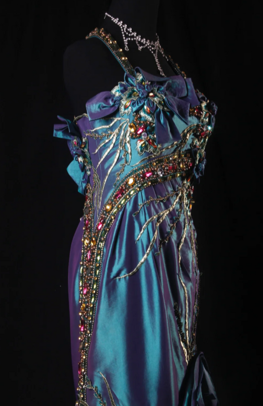 Elegant Blue Long Prom Dress Satin Beaded Spaghetti Straps Party Dress Mermaid Sleeveless Evening Dress DP04879