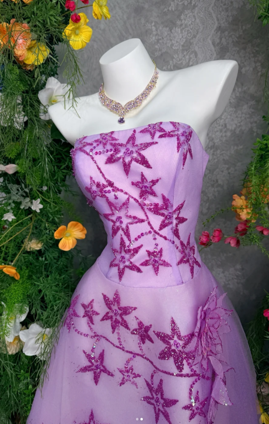 Cute Purple Prom Dress Tulle Sequins A-Line Evening Dress DP05136