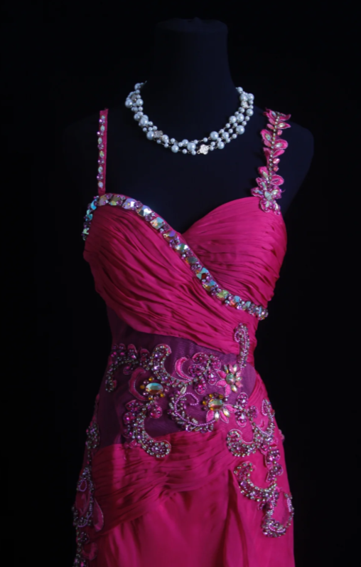 Fairy Spaghetti Straps Sheath Long Evening Dress Hot Pink Prom Dress Chiffon Formal Dress DP05467