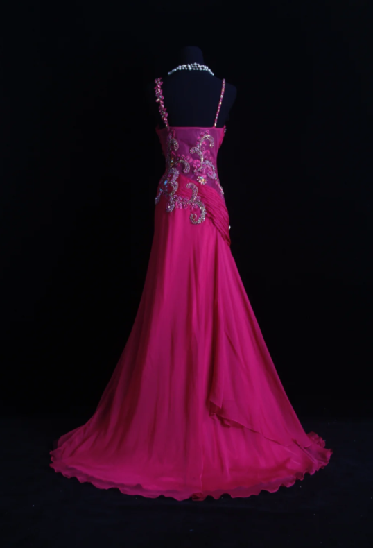 Fairy Spaghetti Straps Sheath Long Evening Dress Hot Pink Prom Dress Chiffon Formal Dress DP05467