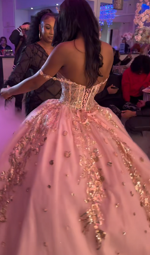Chic Off-shoulder Ball Gown Quinceanera Dress Pink Prom Dress Tulle Pink Sweet 16 Dress DP05475