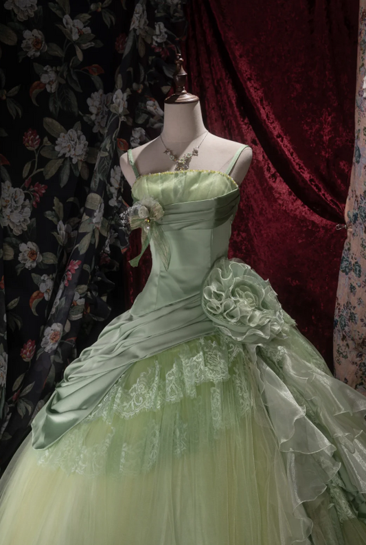 Gorgeous Strapless Ball Gown Green Quinceanera Dress Tulle Applique Sweet 16 Dress DP05707