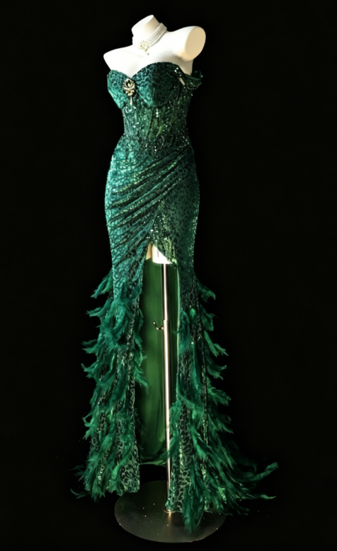Glam Dark Green Prom Dress Off-shoulder Sheath Satin Long Evening Dress DP05744