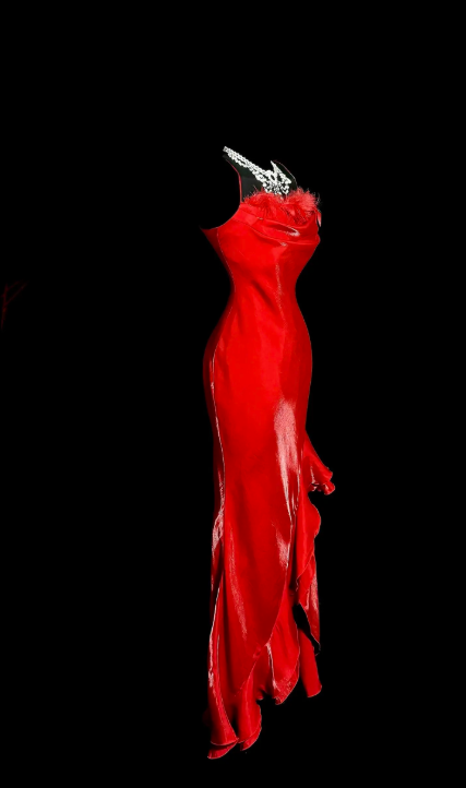 Elegant Strapless Sheath Satin Long Evening Dress Red Prom Dress DP05921