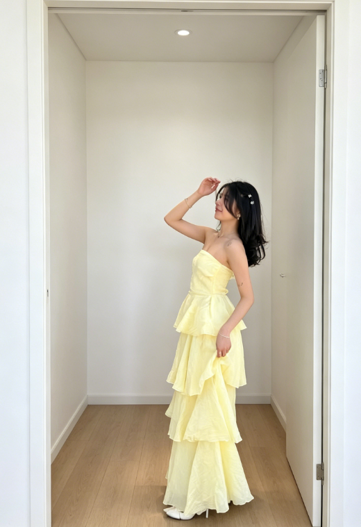 Chic Yellow Evening Dress Strapless Prom Dress Sheath Chiffon Birthday Dress DP05970