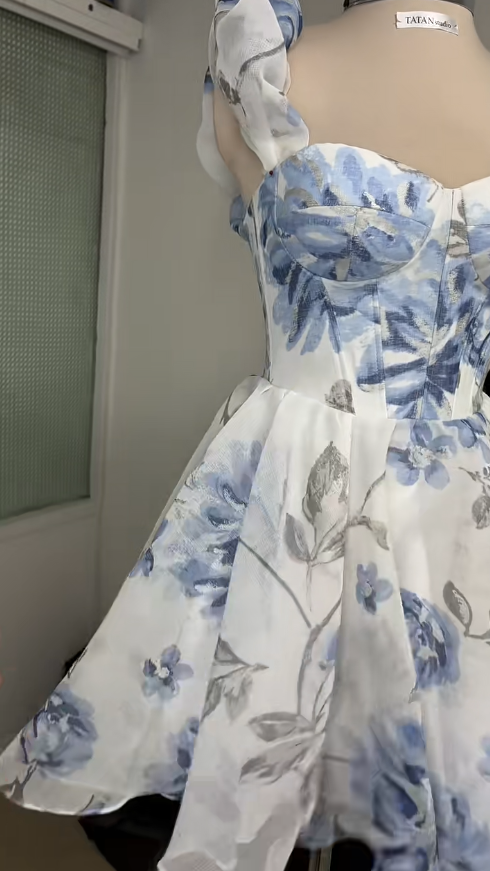 Glam Floral Hoco Dress Straps A-Line Birthday Dress Chiffon Graduation Party Dress DP06003