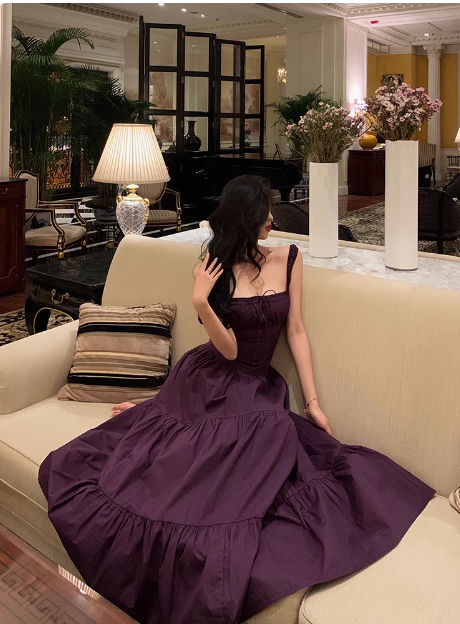 Elegant A Line Square Grape Sleeveless 23rd Birthday Dress Party Gown Birthday Outfits Birthday Dress Ideas For Women DP1429