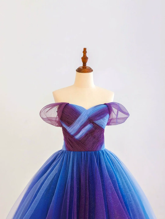 Elegant Glamour Ball Gown Off The Shoulder Grape Tulle Prom Dress Party Dress Long Evening Dresses DP1507
