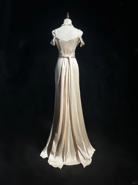Gorgeous Mermaid Spaghetti Straps Champagne Long Prom Dress Party Dress Graduation Dresses DP1835