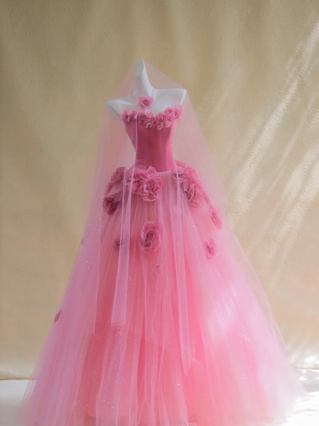 Gorgeous Ball Gown Sweetheart Hot Pink Floral Tulle Long Prom Dress Party Dress Graduation Dresses DP1973