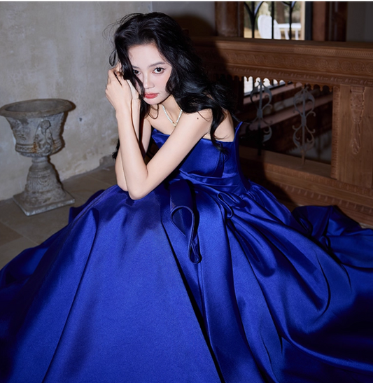 Elegant Strapless A-Line Evening Dresses, Royal Blue Formal Dresses DP2995