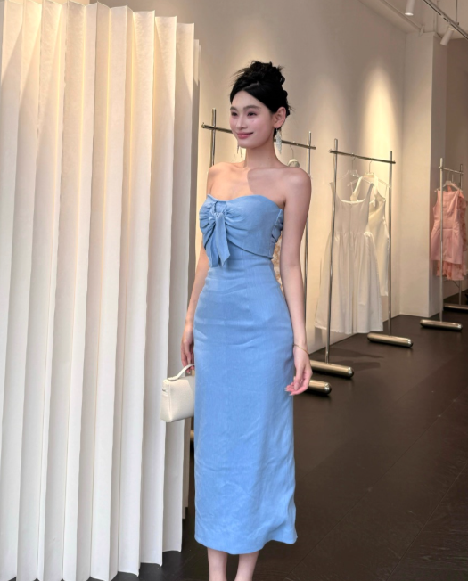 Elegant Strapless Sheath Satin Long Prom Dresses,Blue Formal Evening Dresses DP3150