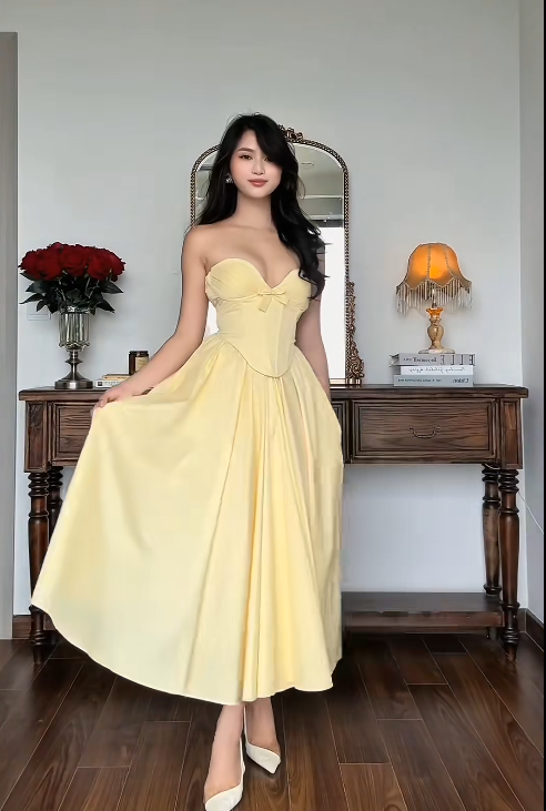 Elegant Sweetheart Neck Sheath Long Prom Dresses Satin Yellow Wedding Guest Dresses DP3685