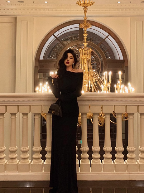 Elegant Mermaid Black Long Sleeves 18th Birthday Dress Party Gown Birthday Outfits Birthday Dress Ideas For Women DP574