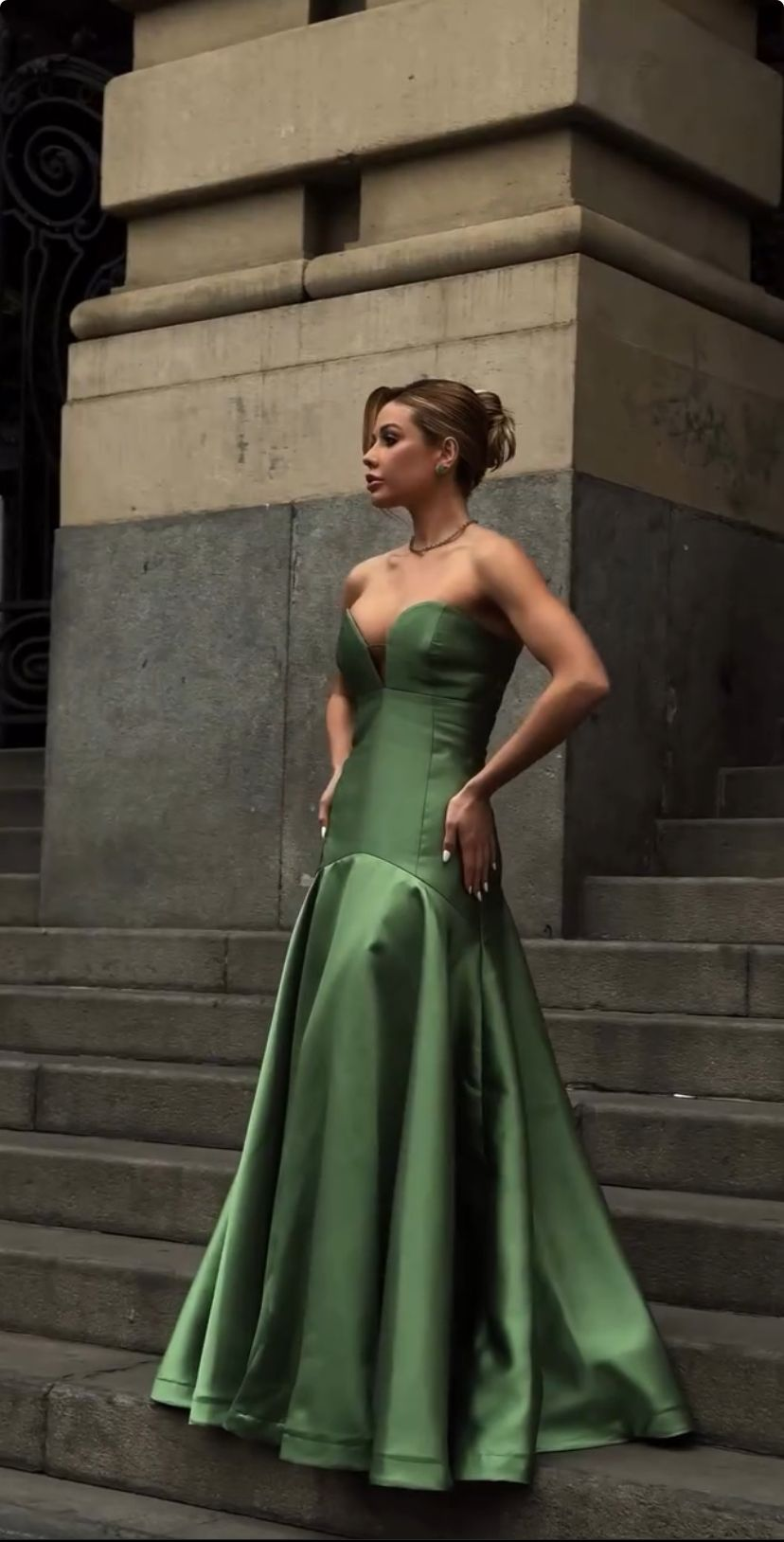 Vintage Sweetheart Neck Green Satin Mermaid Evening Dress Long Party Gown