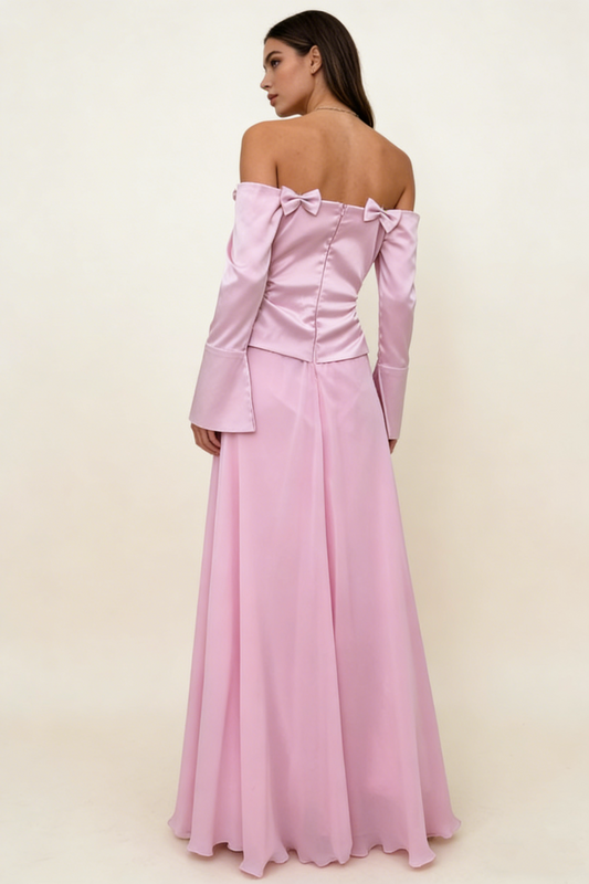 Elegant Pink Off Shoulder Sheath Long Party Dress Lovely Birthday Outfits Prom Dress, D2982