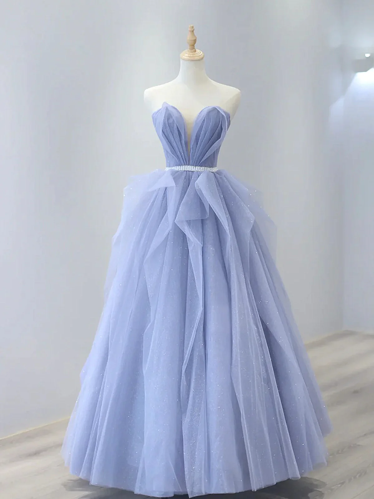 New Delicate A-line Strapless Purple Tulle Sequin Long Prom Dresses, Long Formal Evening Dress GG066