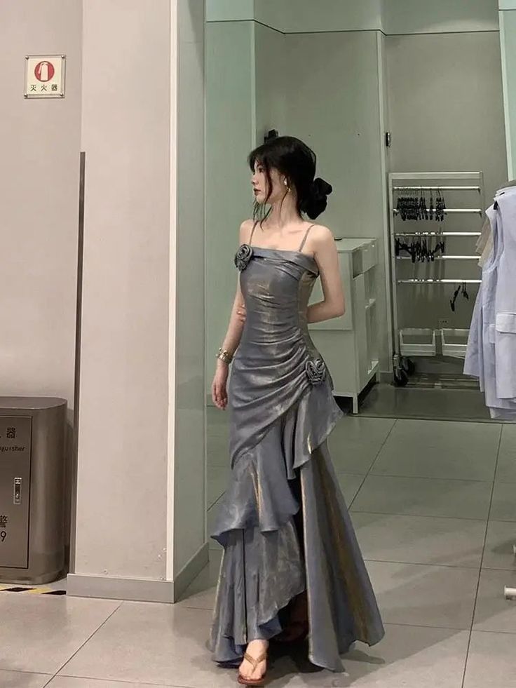 Chic A Line Spaghetti Straps High Low Burgundy Chiffon Long Prom Dress,Evening Dress GG802
