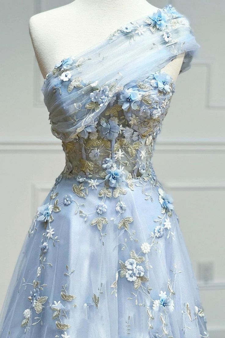 New Exquisite A Line Sweetheart Blue Applique Tulle Long Prom Dresses, Evening Dress GG117