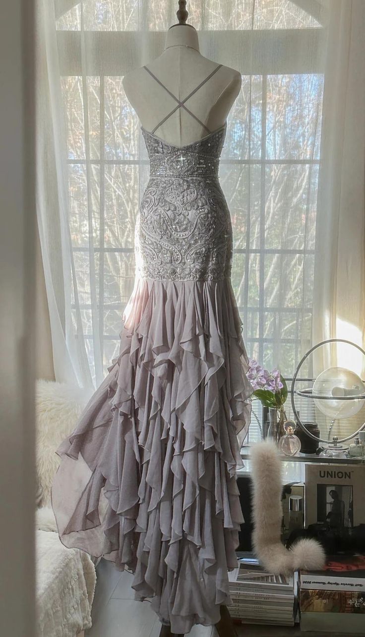 Gorgeous Mermaid Spaghetti Straps Satin Chiffon Beaded Long Prom Dress,Party Dress,Evening Dress GG2361