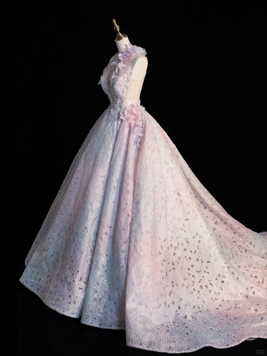 Sweet Ball Gown Halter Satin Applique Long Prom Dress, Party Dress, Evening Dress GG2887