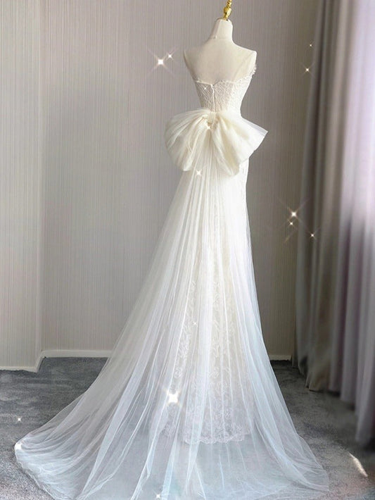 Princess Mermaid Strapless Ivory Tulle Lace Wedding Dress GG2938