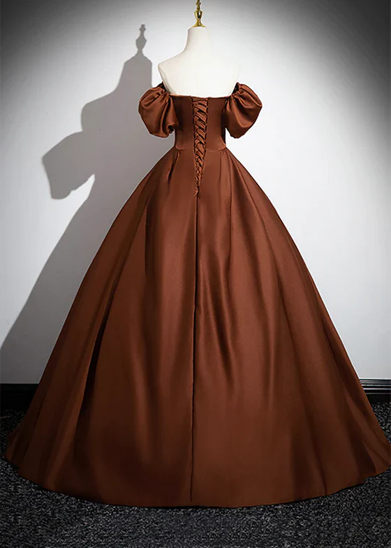 ELegant Ball Gown Square Short Bubble Sleeves Satin Long Prom Dress,Evening Dress GG329