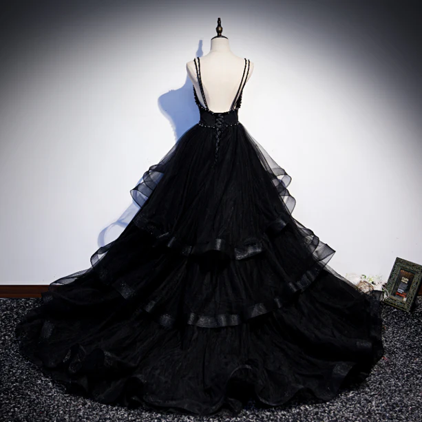 Clam A Line Spaghetti Straps Beading Layers Tulle Long Prom Dress,Evening Dress GG376