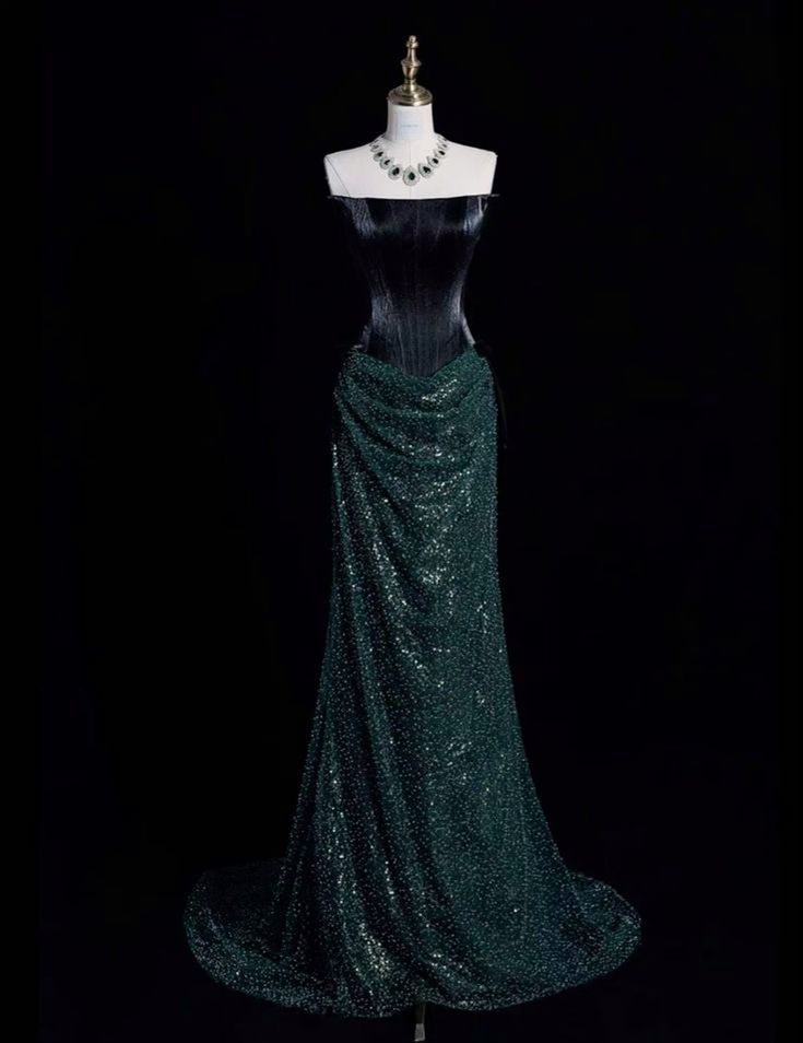 Stunning Mermaid Strapless Satin Sequin Pleated Long Prom Dress,Party Dress,Evening Dress GG3781