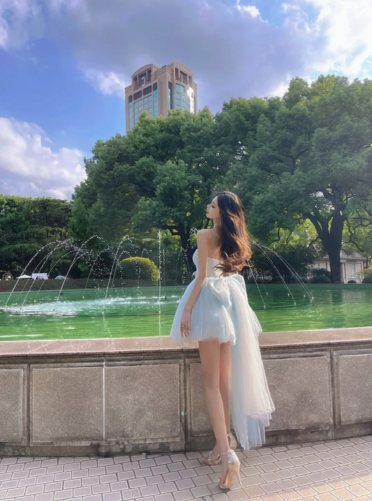 Sweet 17th Ball Gown Strapless Satin Tulle Short Homecoming Dress,Summer Birthday Dress GG3791