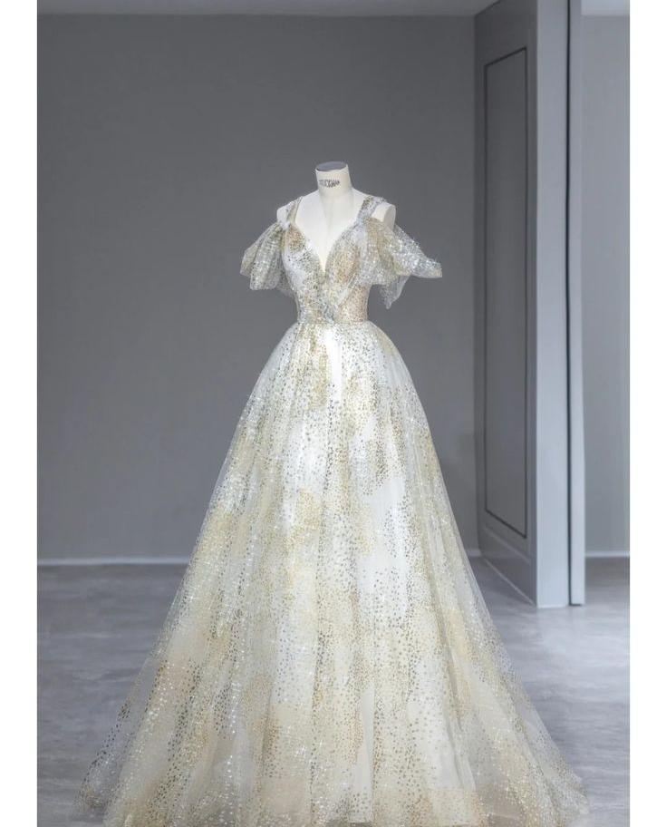 Gorgeous A Line Off The Shoulder Beaded Tulle Long Prom Dress, Evening Dress GG450