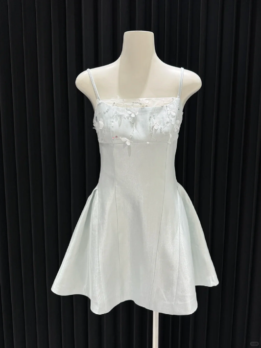 Cute A Line Spaghetti Straps Satin Applqiue Short Homecoming Dress,Vacation Dress,Summer 19th Birthday Dress GG4681
