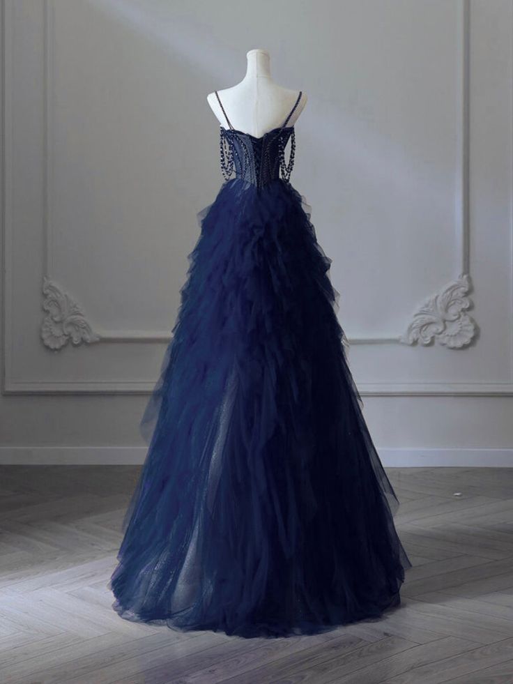Gorgeous A Line Spaghetti Straps Sweetheart Tulle Beading Long Prom Dress,Evening Dress GG551