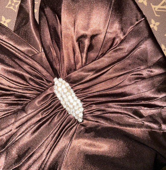 Vintage Brown V Neck Satin Beaded Mermaid Long Wedding Guest Dress Formal Evening Dress SP1431