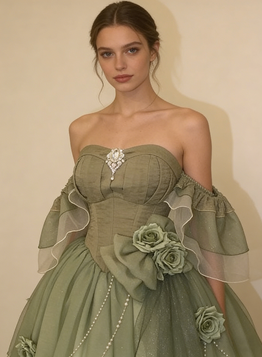 Green Off Shoulder A-Line Floral Short Party Dress Cute Mini Birthday Dress, D792