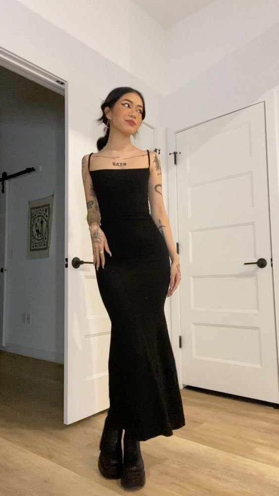 Classic Black Spaghetti Straps Prom Dress,Black Senior Prom Gown cc1335