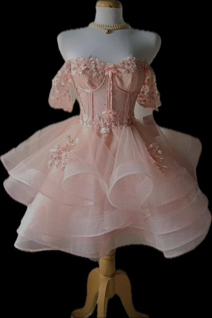 Pretty Off The Shoulder Blush Pink Lace Appliques Formal Birthday Outfits 8th Grade Homecoming Dress S832