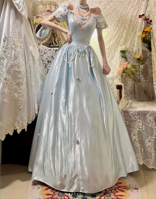 Gorgeous Short Sleeve Bateall Pearl Pleated Sweet 16 Prom Dress Quinceanera Dress with Handmade flower D1762