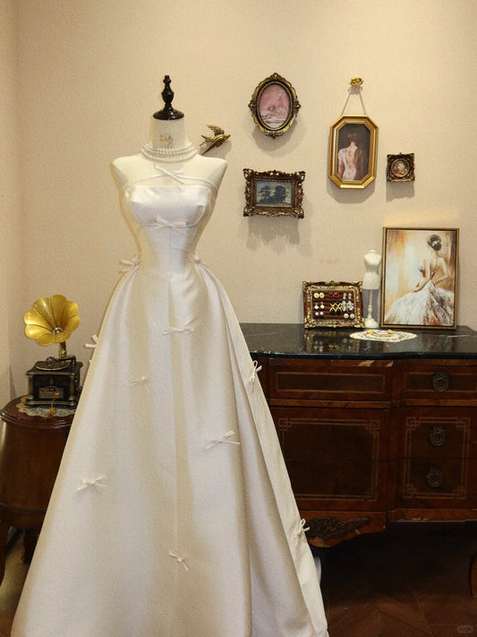 Cute A Line Strapless Bowknot Satin Wedding Dress Prom Dress Birthday Party Dress D1774
