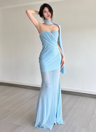 Sexy Sweetheart Neckline Cross Pleated Tulle Long Skirt Women Summer Dress Vacation Dating Dress D1883