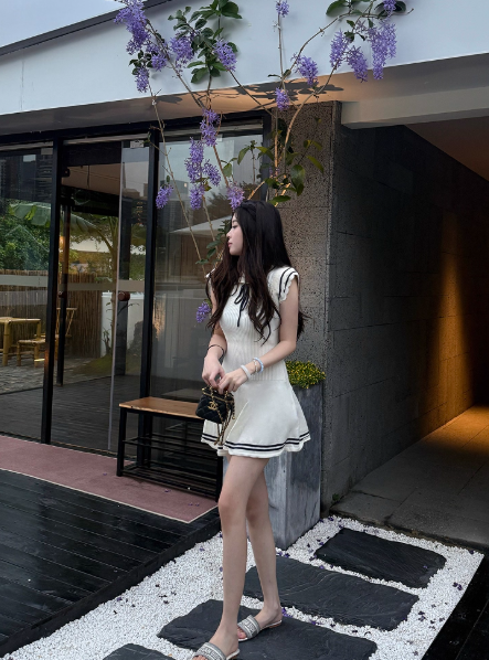 Preppy A Line Lace-up Pleated Short Skirt Summer Women Daily Dress D1906