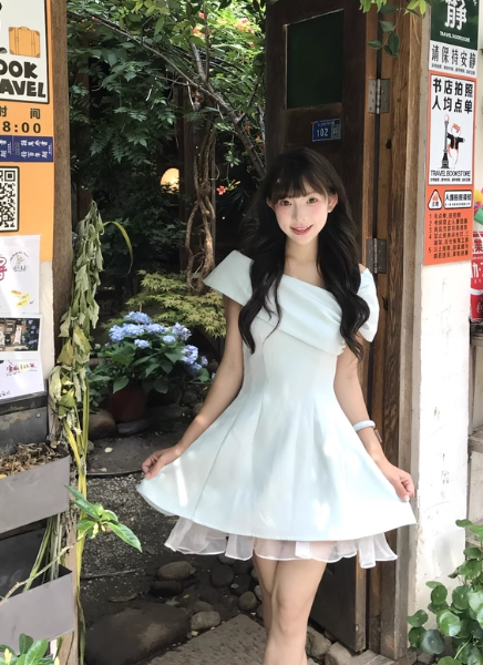 Beauty A Line Astmmetrical Neck Pleated RuffleTulle Skirt Women Summer Date Dress D1927