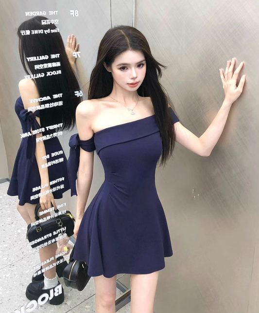 Minimalist A Line Asymmetrical Neck Backless Casual Summer Skirt Short Women Dress D1938