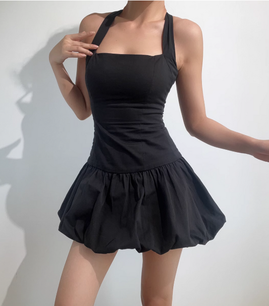 Casual Halter Pleated Short Skirt Party Date Dress Women Summer Dress D2039