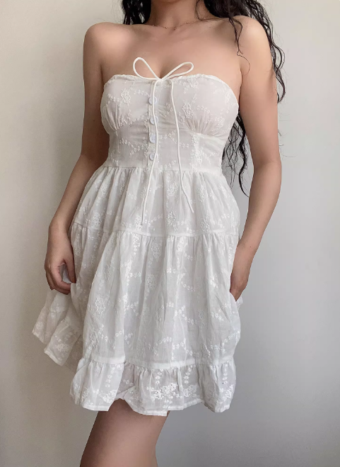 Vacation Strapless Floral Pleated Ruffle Short Skirt Summer Seaside Dress Women Date Party Dress D2051