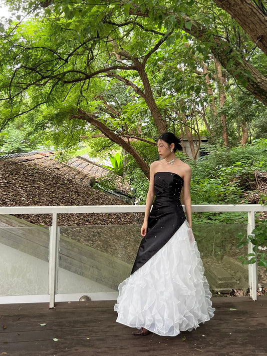 Sexy Strapless Pearl Tulle Ruffle Pleated Prom Dress Birthday Party Dress Evening Dress D2114