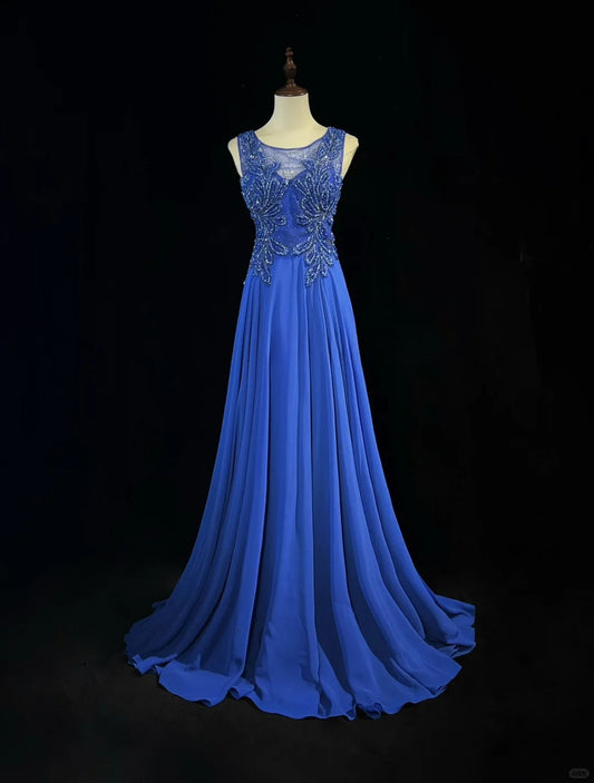 Gorgeous Crew Neck Beading Sequins Pleated Prom Dress Evening Dress Party Dress D2128