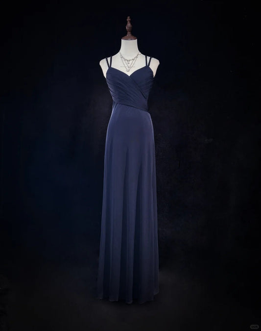 Sexy Spaghetti Straps Appliques Pleated Backless Floor Length Prom Dress Evening Dress Birthday Dress D2130