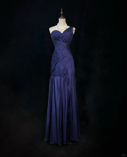 Beauty Asymmetrical Shoulder Pleated Backless Prom Dress Evening Dress Party Dress D2133
